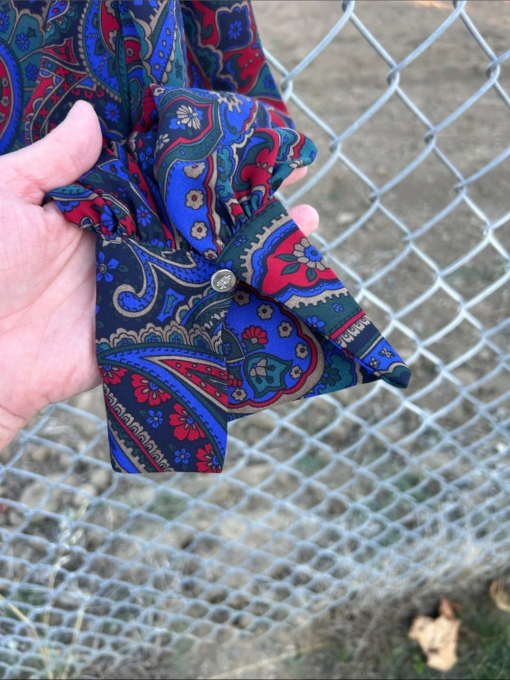 Lauren Ralph Lauren equestrian blue red & purple Paisley Tie-Neck Blouse - Picture 4 of 12